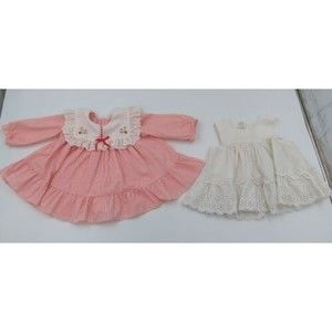 Vintage Baby Togs Girls 12 Month Candy Striped Frilly‎ Lace Bib Dress Bow Party